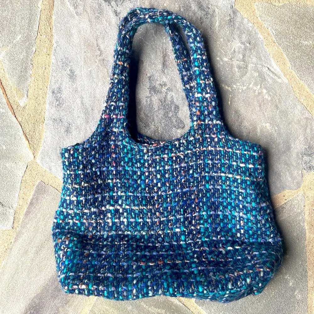 Anna Sui Multi Tweed Tote-Turquoise Tweed